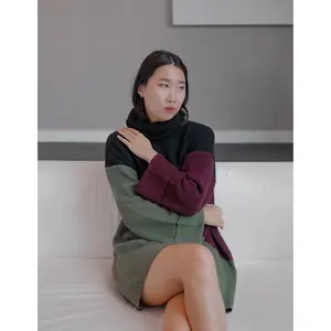 Turtle Neck Knit Dress Casual Long Sleeve