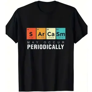 Vintage Element Periodic Table Print T-Shirt, Chemistry Party Casual Home Wear, Loose Round Neck Top, High Street Style Tee