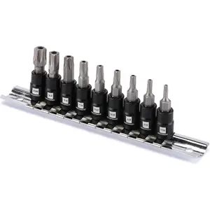 9 count 1/4" Drive Torx Bit Socket Set, Tamper-Proof Torx Bit Sockets, CR-V Sockets & S2 Steel Bits, TT10 - TT50