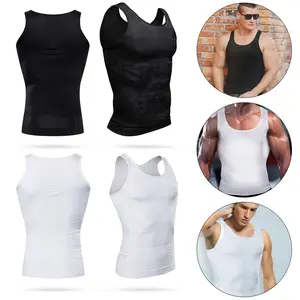 1/3 Pack Men's Body Shaper Compression Vest Tummy Control Tank Top - Breathable Mesh Waist Trainer Undershirt for Gym Workout. Double Layer Sleeveless Abdomen Shapewear Shirt, High Stretch Athletic Fitness Running Base Layer