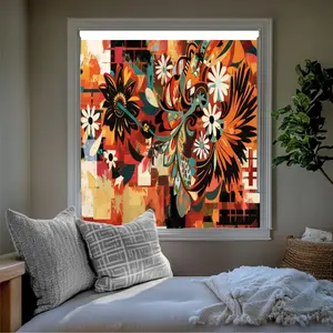 Brown Flower Cordless Roller Shades Blackout Blinds for Windows 23"W x 72"H