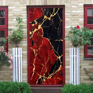 2pcs Luxury Retro Red Black Marble Texture Wall Stickers Self Adhesive Waterproof PVC Decorative Sticker for Living Room Bedroom Door Furniture Renovation Removable Background Wall Decoration Film Home