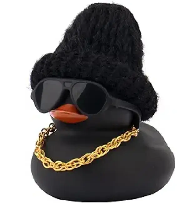 Car Dashboard Colorful Rubber Ducks, Christmas Eve Decorations Rubber Ducky for Car Ornament Cute Duck with Knit Hat, Glasses, Necklace (Black)
