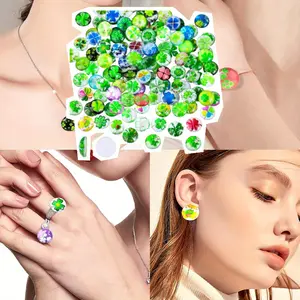 120 Pcs Four-Leaf Glass Patch Clover Leaf Round Glass Cabochons Lucky Charm for DIY Crafts, Earrings Beauty & Personal Care