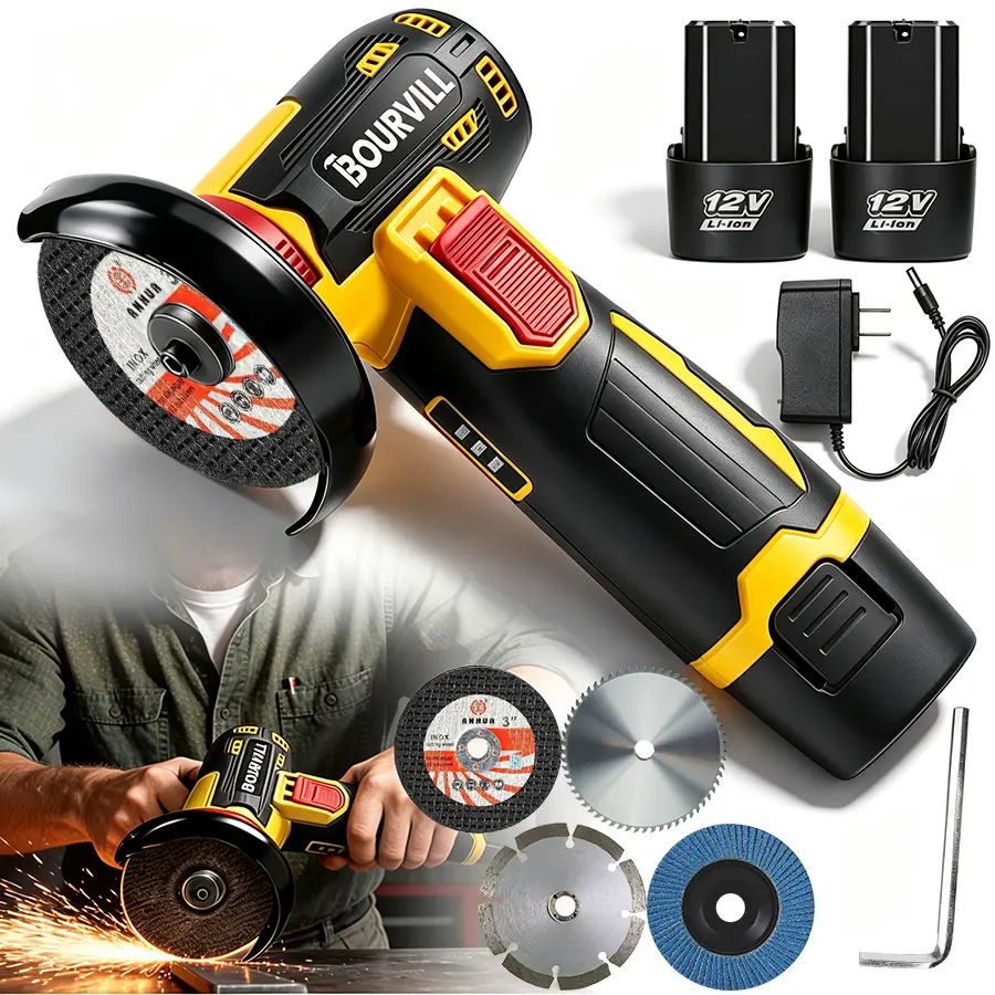 【TM】Cordless Mini Brushless Angle Grinder Kit, 1 Set Multi-purpose Rechargeable Grinding Tool With 2×Lithium Batteries, , Polishing Grinding Machine for Cutting, Diamond Cordless Power Tools, Tools and Gadgets Portable