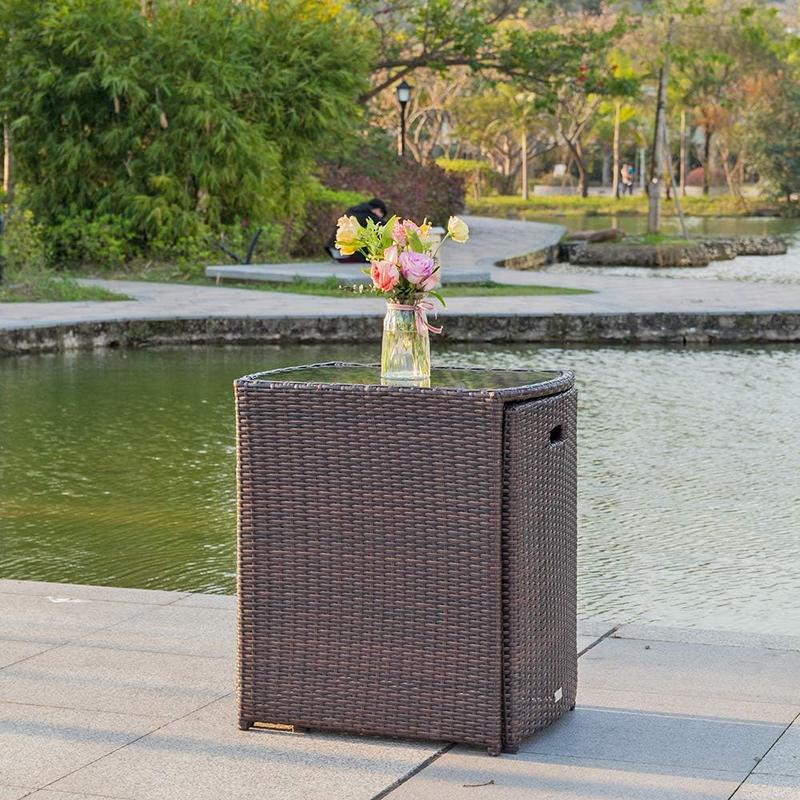 Bonnlo 3 PCS Wicker Outdoor Patio Bistro Set, Patio Furniture Set for Small Space with Glass Top Table Dining Chairs, Balcony Furniture Patio Table and Chairs Set of 2 for Garden Yard Porch (Brown)