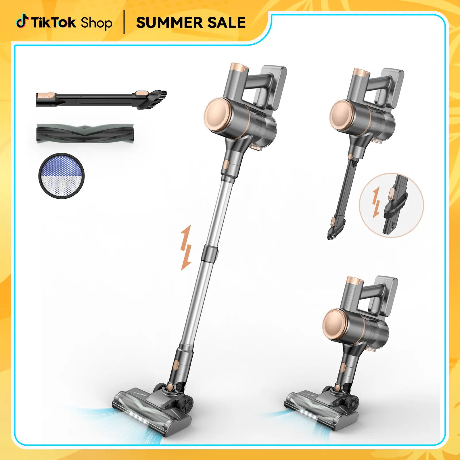 N8 Cordless Stick Vacuum Cleaner 25Kpa 40 Mins Runtime Lightweight Stick Vacuum,Self-Standing Rechargeable Vacuum Cleaners for Pet Hair,Carpet,Hardwood Floor Gold pet lovers tiktokshopbacktoschool