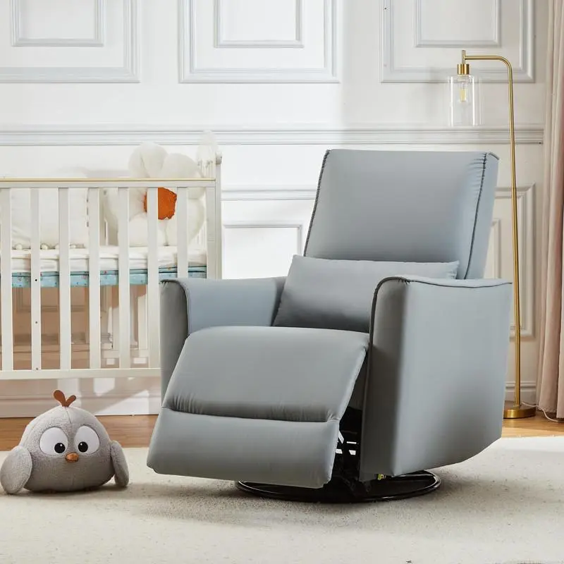 Gaomon PU Leather Single Seat Swivel Rocking Recliner with Footrest - Manual Glider, Lumbar Support, Ergonomically Adjustable Seat, Adjustable Sleeper, Armless Legged, Modern for Nursery, Living Room (Gray), Adjustable Sleeper Chair