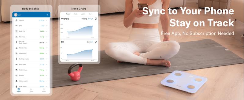 Alcedo Smart Scale for Body Weight, 7-Color Glowing Bluetooth Digital Bathroom Scale for BMI and Body Fat, Body Composition Monitor with Smartphone App