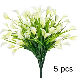 5 Bundles Calla Lily, Artificial Decorative Flowers for Outdoors, Fake Plants UV Resistant Faux Plastic Fake Flowers for Indoor Home Porch Yards Spring Summer Decor Plastic Flower Decoration Artificial Flower Bouquet