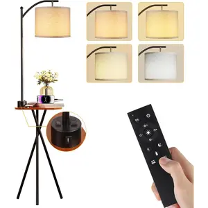 Floor Lamp with Table, End Table Lamp with Remote Control and  Station(USB A & Type-C & AC Port), 4 Color Temperatures, Floor Lamps for Living Room, Bedroom and  Office,Black