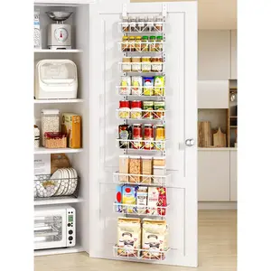 Narrow 9-Tier Over the Door Pantry Organizer, Adjustable Pantry Storage, Metal Hanging  Rack, Cabinet Door Organizer for Kitchen, Bathroom, Laundry Room, 12.5" White