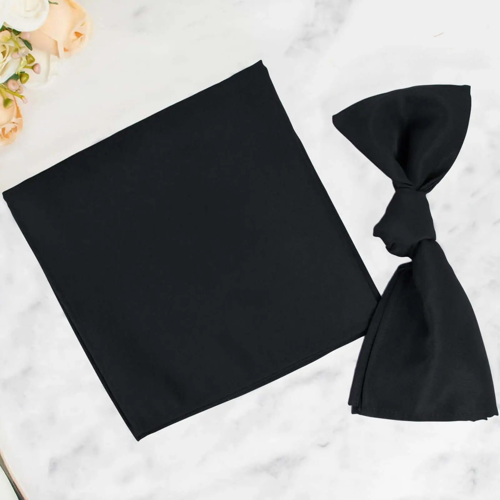 5 Pack Premium Polyester 20"x20" Black Dinner Napkins - Wrinkle-Resistant, Durable Tableware Napkins