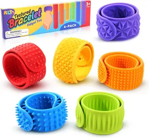 Sensory Fidget Toys for Kids Aadults: Textured Silicone Slap Bracelets 6 Pack, Stress Relief Fidgets for Autism ADHD, Wearable Sensory Toys for Adults Office Desk, Calm Down Travel Airplane Toys