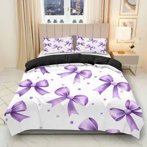 3PCS Duvet Cover Set, 1 Duvet+2 Pillowcases(Without filler), Purple Bow Dot Chic Elegant theme, Christmas bedding set, Fashion Soft Bedroom Bedding Set Suitable for decoration Bedroom Hotel Guestroom Dormitory.