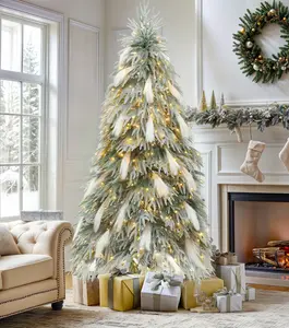 Yitahome Pre-Lit Flocked Natural Drooping Pampas Christmas Tree,  Snow Flocked Artificial Christmas Tree with Branch Tipsnand Lights for Home, Office, Party Decoration