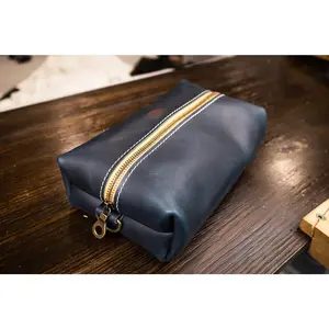 Leather Dopp Kit - Navy Blue Minerva