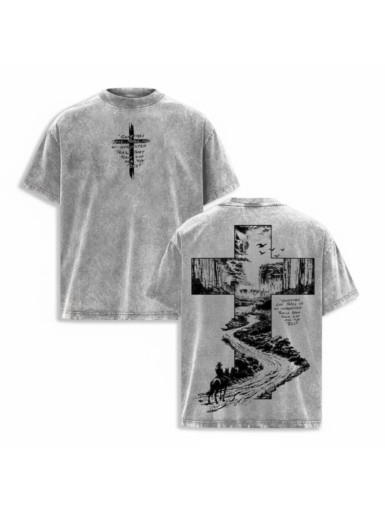 valentine shirts Men's washed street brand urban style T-shirt | Crossroads and forest paths pattern print, with introduction, retro heavy T-shirt, perfect gift, loose and comfortable breathable, machine wash, hip hop cool style, Y2K trendy clothing