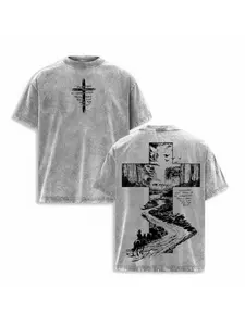 valentine shirts Men's washed street brand urban style T-shirt | Crossroads and forest paths pattern print, with introduction, retro heavy T-shirt, perfect gift, loose and comfortable breathable, machine wash, hip hop cool style, Y2K trendy clothing