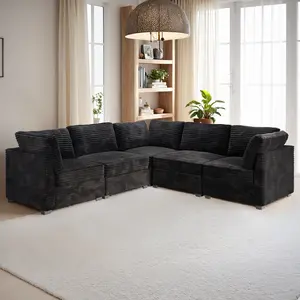 Oversized Corner Modular Sectional Plush Corduroy Fabric Sofa Set, Extra Large 5 seat V Shaped Corner Sectional Cloud Couch for Living Room, 106 inch Width,4 Seat and 1 Middle Corner,Free Combination