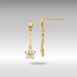 14K Gold Madi K CZ Children's Flower Dangle Post Earrings - Model GK770
