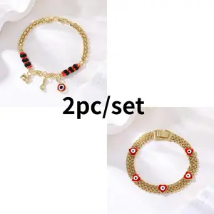 Bohemian Evil Eye Elephant Bracelet Anklet 2pc/set Cute Cartoon Holiday Jewelry for Women Fashion Cool Accessories Elegant Gothic Style