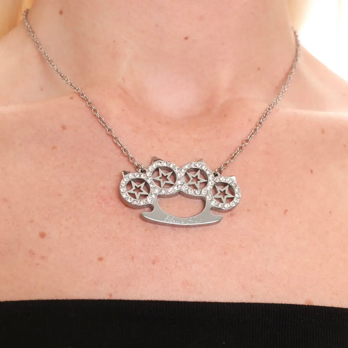 HeavenSent Fatale Necklace | Brass Knuckle Necklace With Star + Rhinestone Detailing. High Quality Stainless Steel, Waterproof, Non Tarnish Fashion trendy y2k Jewelry