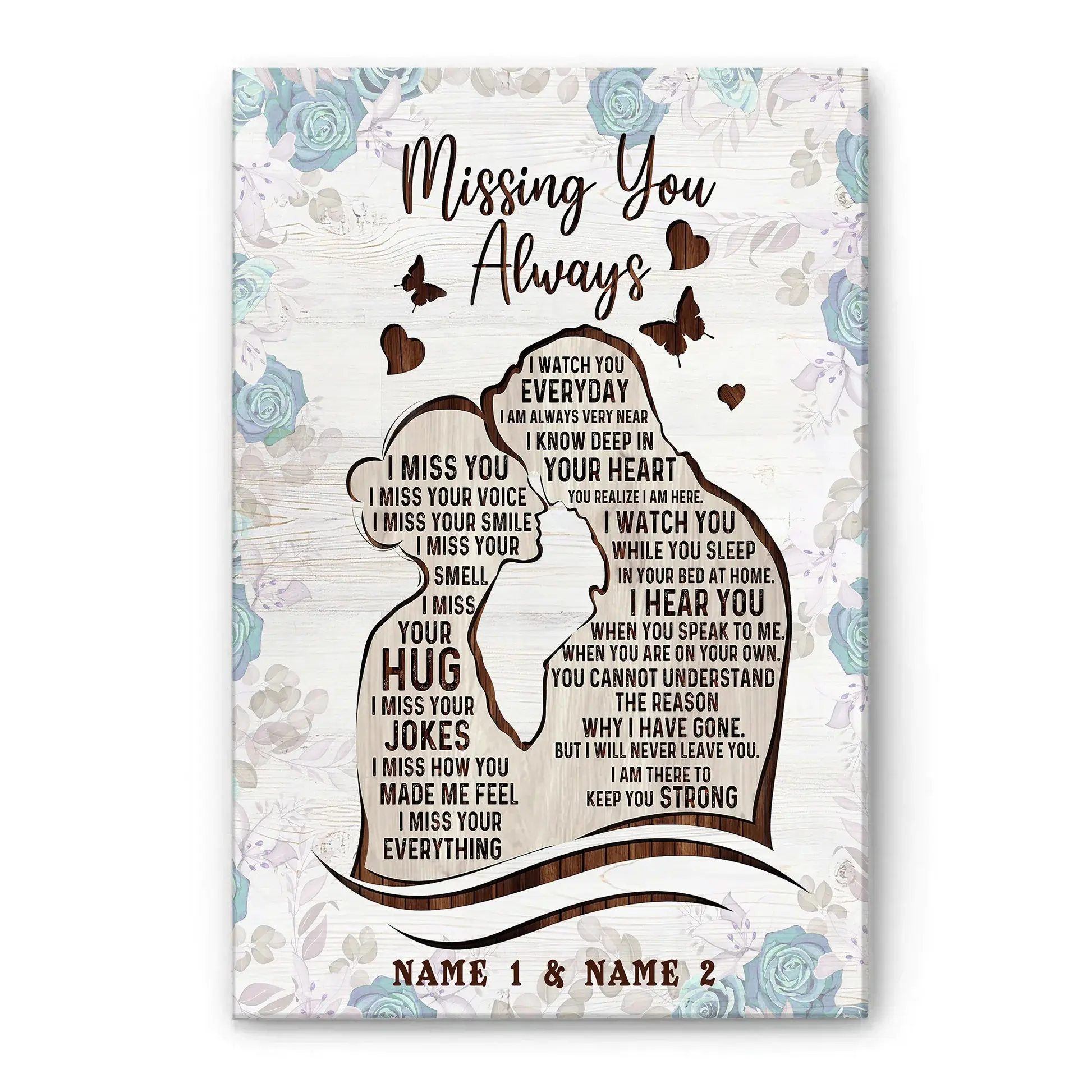 Personalized Memorial Couple Canvas Wall Art – Romantic Valentine Gift for Couples, Custom Names Love Home Decor for Him & Her, Meaningful Valentine Gift for Lovers