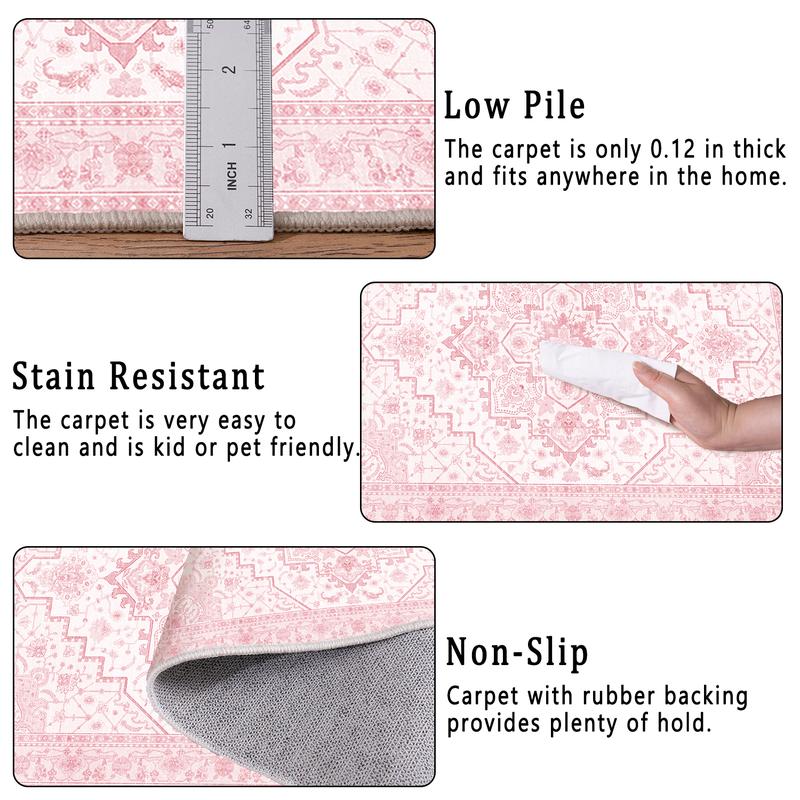 PLUMLIK Bohemian Washable Rugs For Living Room, Dining Room, Soft Low Pile Rug Non Slip Decorative Rug For Bedroom, Performance Rug For Home Decor, Ideal For High Traffic Areas, Gift For Valentine's Day, Housewarming non-shedding boho large carpet rug of