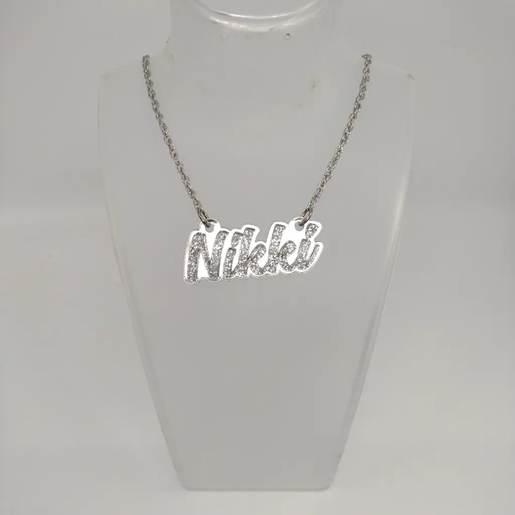 Custom Name Necklace with Background – Personalized Script Glitter Letter Nameplate, Bling Jewelry for Women, Girls, Teens – Customizable Gift for Birthday, Christmas, Graduation, Trendy Fashion Accessory