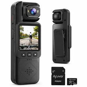 Compact Portable Wearable Mini Clip-On Body Camera - 1080P Action Camera with 360° Rotating Lens, WiFi, LCD Screen, 64GB Memory Card for Recording