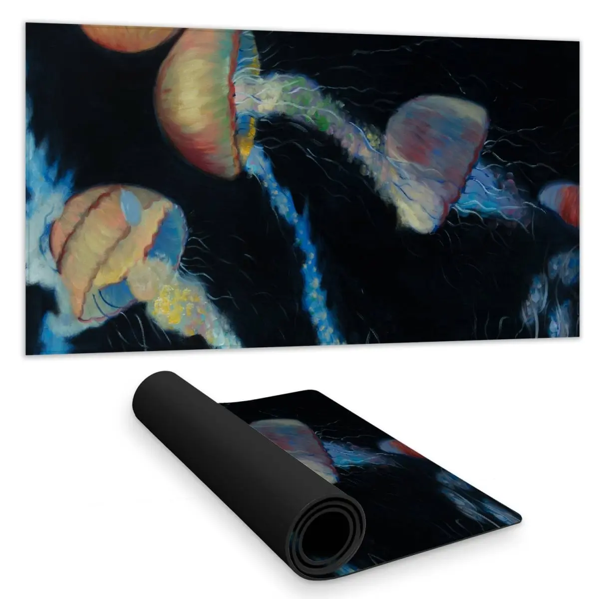 360-Stand Ocean Theme Colorful Jellyfish Desk Mat - 16x32 in, Water Resistant, Rubber Backing, Anti-Skid, Smooth Surface, Marine Art Home Office Decor for Gaming Setups (Model C1DM1531HJLTJJ, Animals & Ocean Animals)