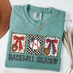 Comfort Colors Preppy Baseball Coquette Vintage T-shirt Brushstroke Game Day Baseball Cute Baseball Bow Baseball Mama Tshirt Vintage Preppy Sports