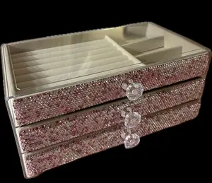 Bling Bling! Pink AB Acrylic Jewelry Box with 3 velvet lined Drawers