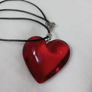Large red glass heart necklace pendant Female Male Anniversary Auspicious Birthday Daily
