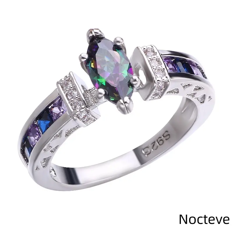 Women’s Elegant Oval Multicolored Simulated CZ Base Alloy Ring, Vibrant Trendy Daily Social Jewelry Casual Gathering & Bright Charming Feminine Lady Holiday Gift Wear