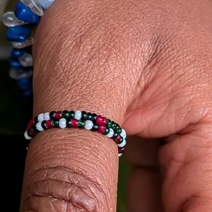 Sudan & Palestine Solidarity Beaded Stretchy Rings - Colorful Beaded Stim Rings for Support, Solidarity, and Awareness, Comfortable, Stackable with Crowning Orisha Elekẹ Stretchy Stim Rings, One Size Fits Most, Any Gender