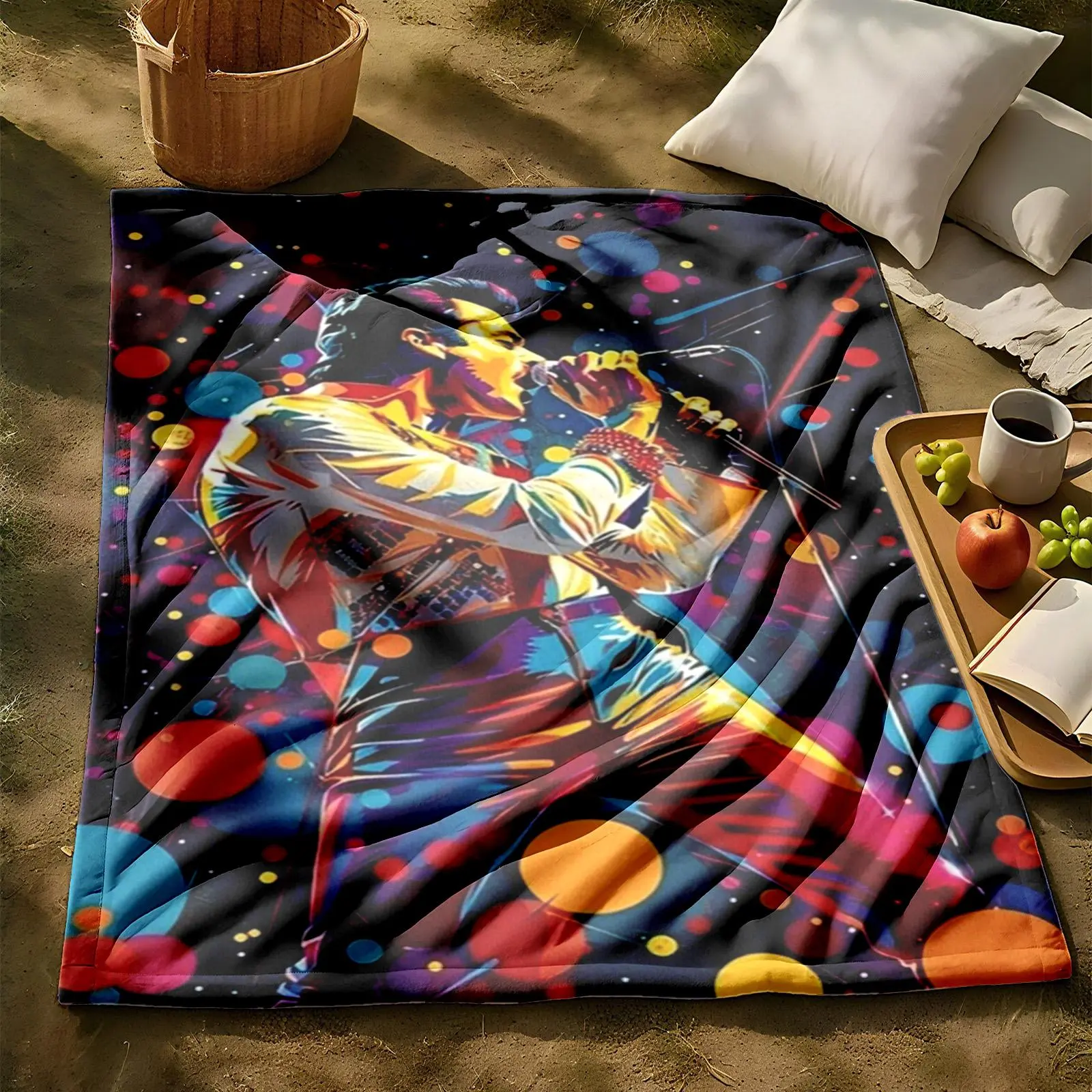 1 piece Rock legend Elvis Presley dazzling performance moments themed flannel blanket - Flannel weaving craft, a super-soft comfortable fluffy blanket, suitable for beds and sofas, all-season use, modern geometric pattern, digital print, machine