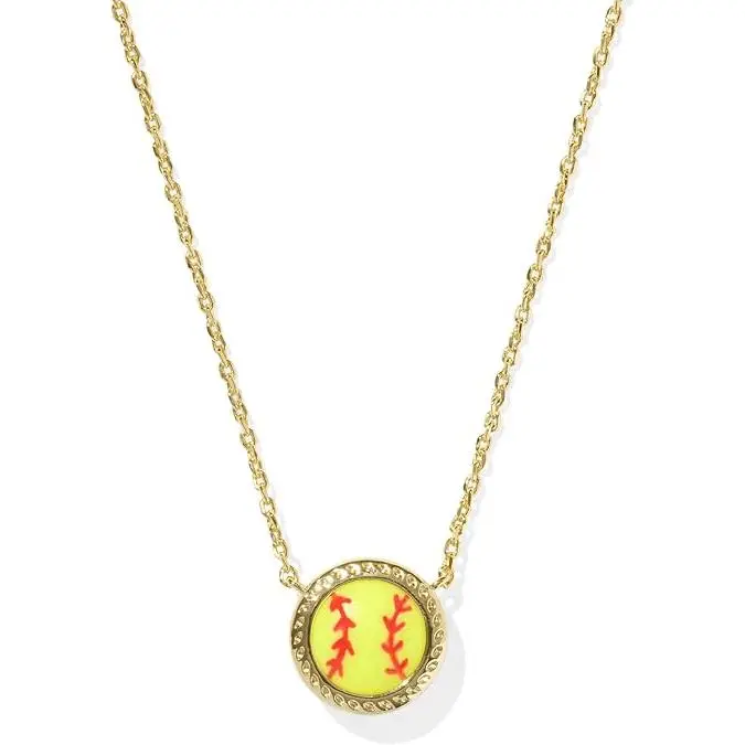 Kendra Scott Softball Short Pendant Necklace - Gold Chartreuse Magnesite 9608877955, Sports, Jewelry Silver Necklaces & Pendants, Short Silver Necklaces & Pendants