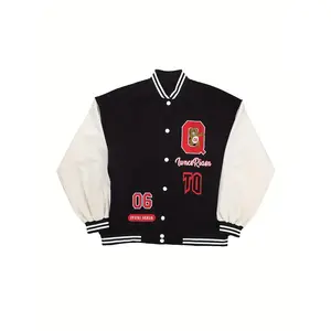 Women's Oversized Varsity Jacket-Black and White Letter Embroidery, "Never Give up" Design, Long Sleeve Pilot Style, Polyester Fabric, Y2g Fashion Suitable for All Seasons, Girl Jacket