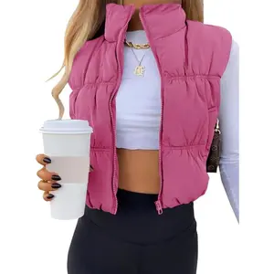 Womens Crop Puffer Vest Winter Zip Up Lightweight Sleeveless Warm Outerwear Padded Coa(Sheet)