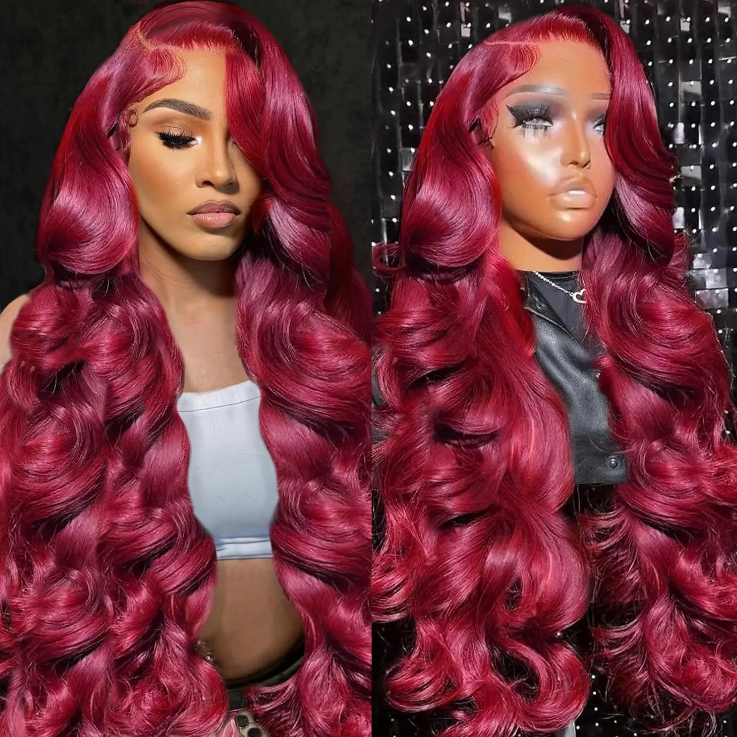 【LIMITED STOCK】High Density 13x4 Body Wave HD Lace Front Wig - 99J Burgundy Natural Color & P4/27 Highlight with Pre-Plucked Pre-Bleached Natural Hairline & Baby Hair for Women (22-30 Inch)