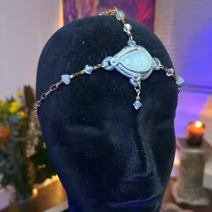 Green Aventurine Crown Activation Boho Style Headpiece with Crystal Accents and Gold Chain