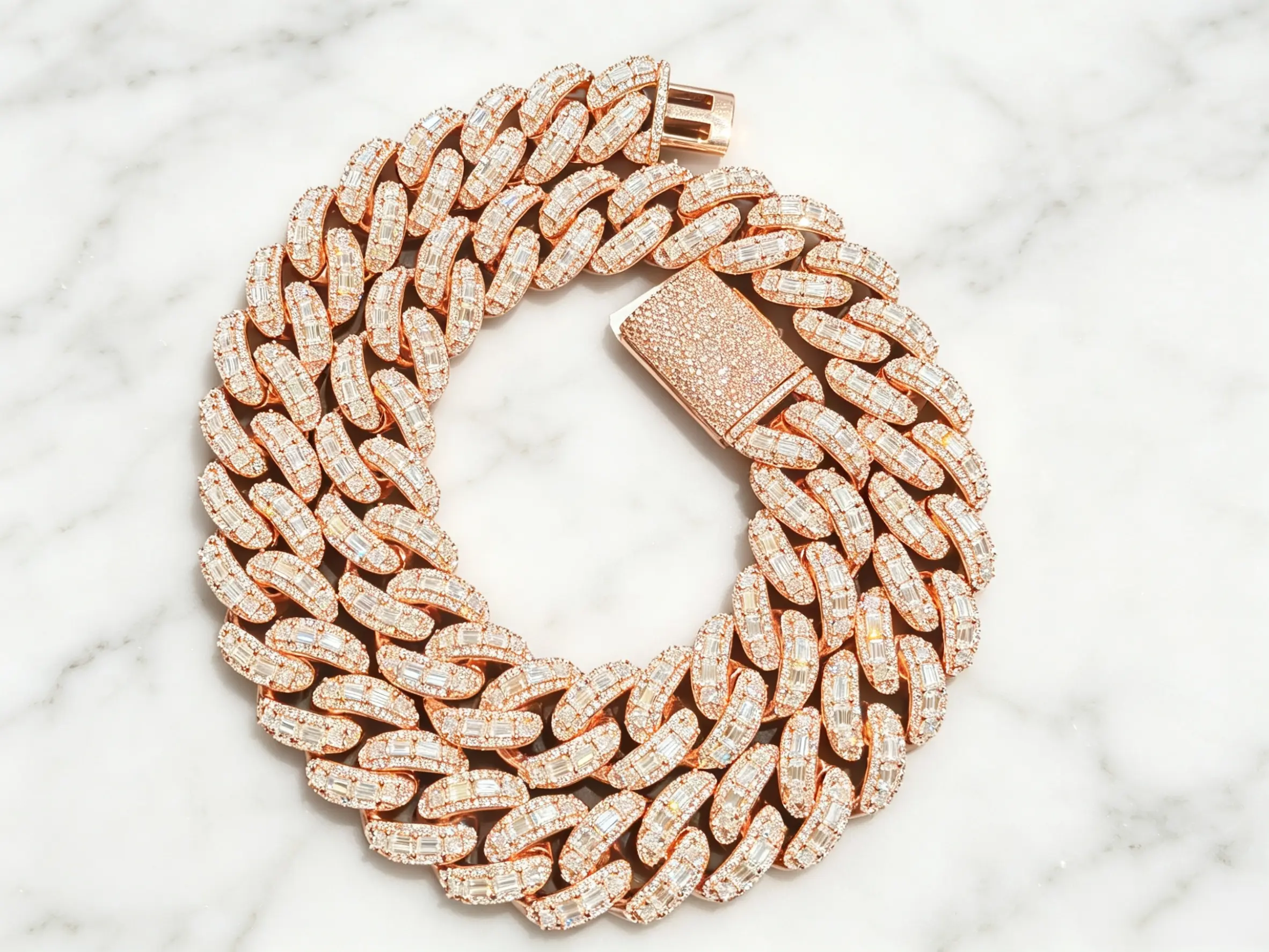 M2-9139Thick Oversized Baguette Cuban Link Chain, Full Bling Urban Street Style Necklace, Bold Hip Hop Accessory for Men	 summerwins