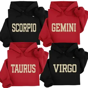 [Full 12 Zodiac] Minimalist Astrology Hoodie – Bold College Letter Horoscope Sweatshirt for Men and Women, Cozy Unisex Pullover, Perfect Gift for Zodiac Lovers - AG