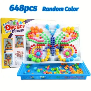 Random Color Colorful Mushroom Nail Puzzle Toy, DIY STEM Education Nail Board, Fine Motor and Color Matching Toy, Montessori Puzzles Gift