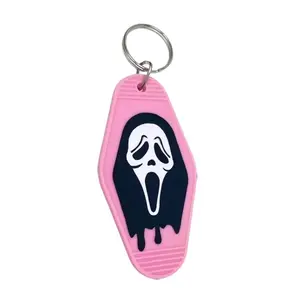 Scream Ghost Face Motel Keychain Acrylic Retro Horror Movie Fan Gift Spooky Season Accessory 3.5" Metal Ring Included