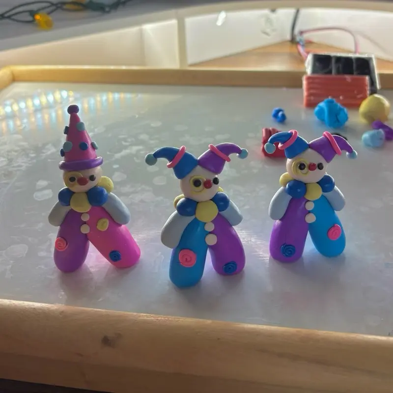 galaxy clown silver keychains- purple pink blue yellow polymer clay figurines with glossy varnish