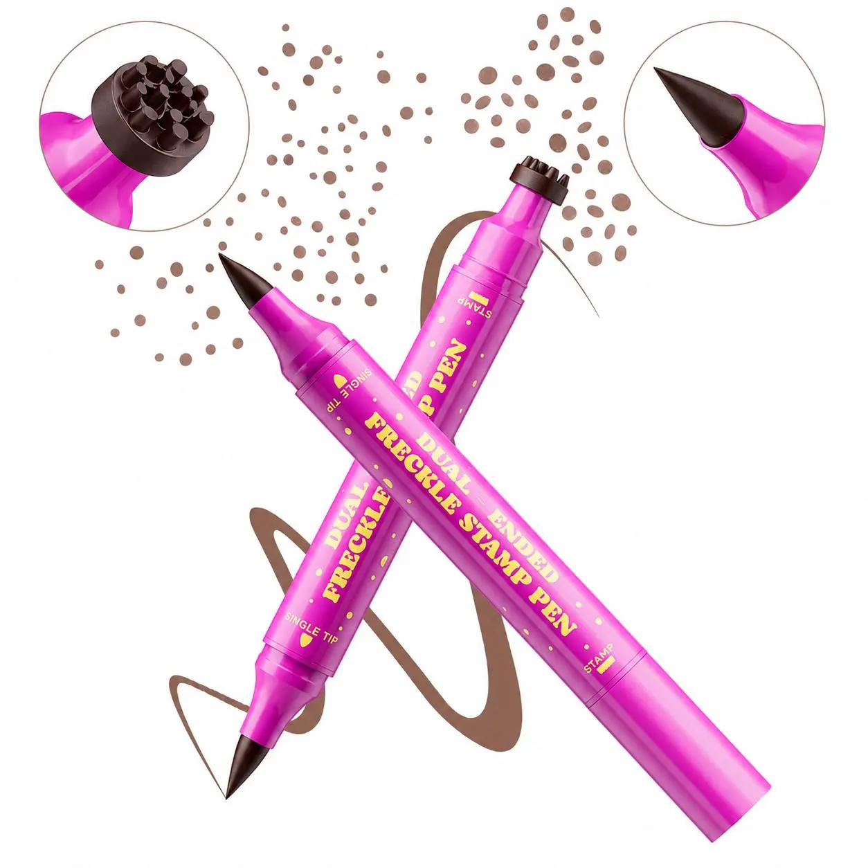 Beauty Glazed Dual-Ended Freckle Stamp Pen – Realistic Faux Freckles Makeup with Soft Sponge Stamp & Precision Tip – Waterproof Long-Lasting Freckle Marker for Natural or Bold Looks