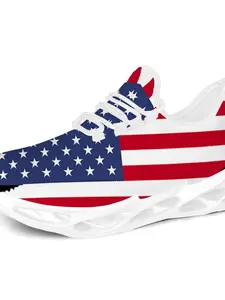 USA Flag Eagle Print Chunky Sneakers, Lightweight Non-Slip Breathable Shoes for Men, 4th of July Theme